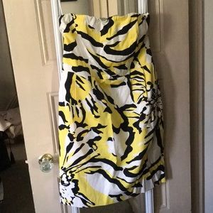 Express size 12 strapless blk white yellow dress